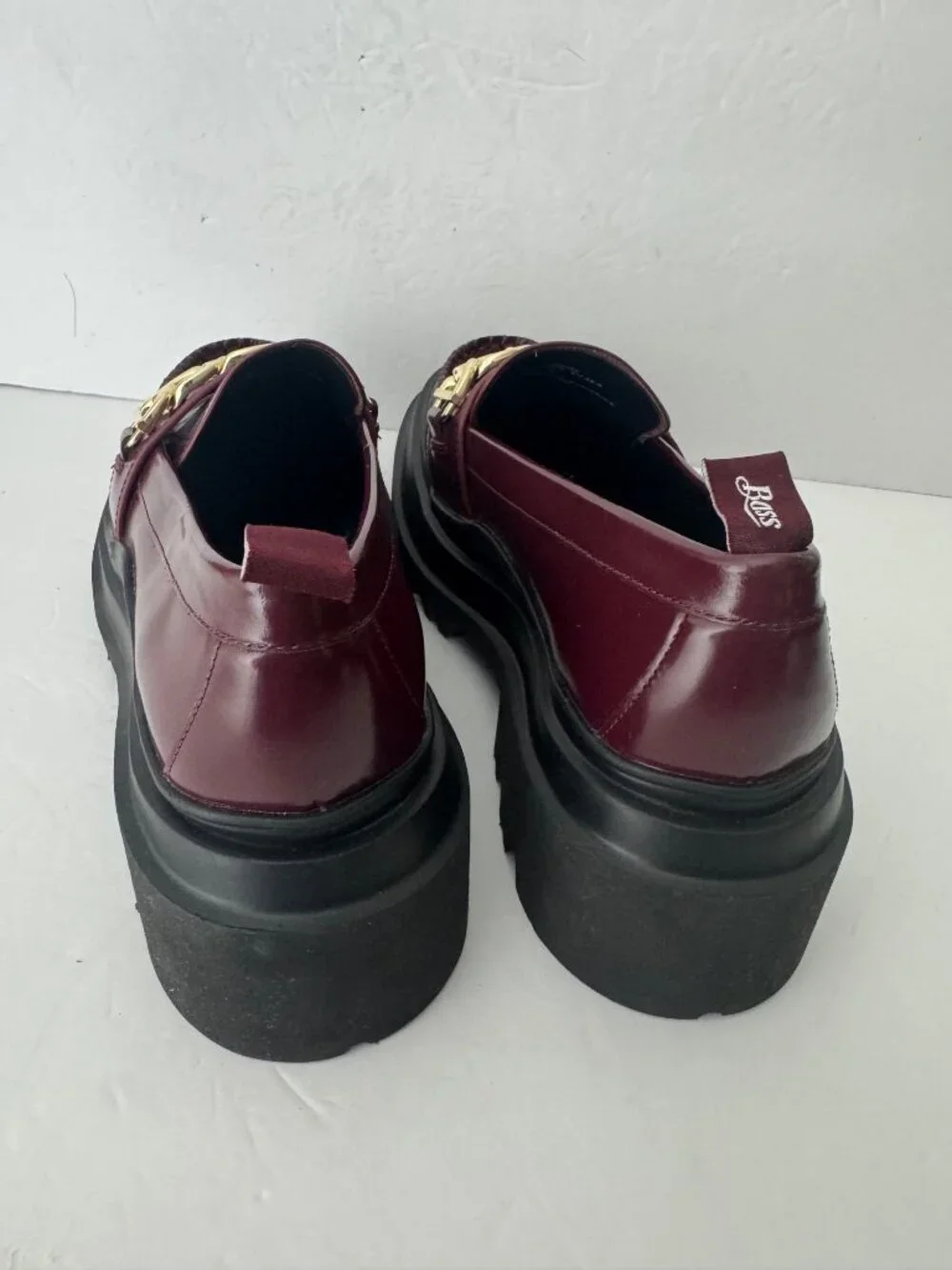 G.H.BASS Women's Platform Lug Chain Burgundy Leather Loafer Size 7.5 EU 38.5 New